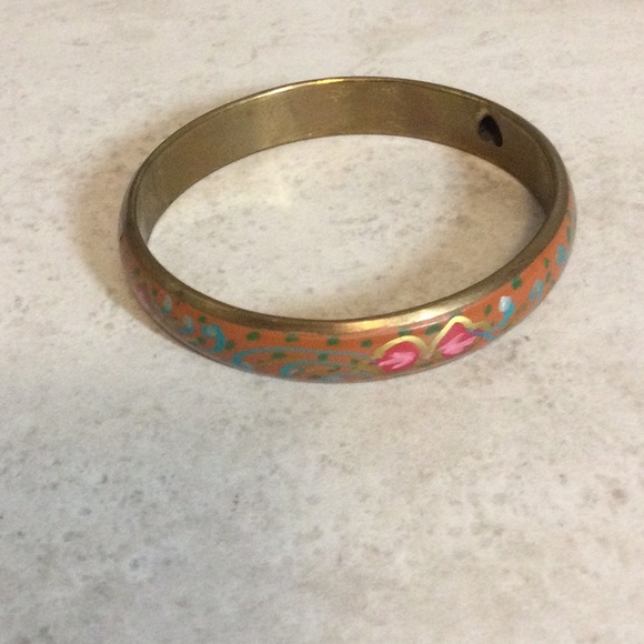 Enamel painted boho gold bangle bracelet - Picture 7 of 10